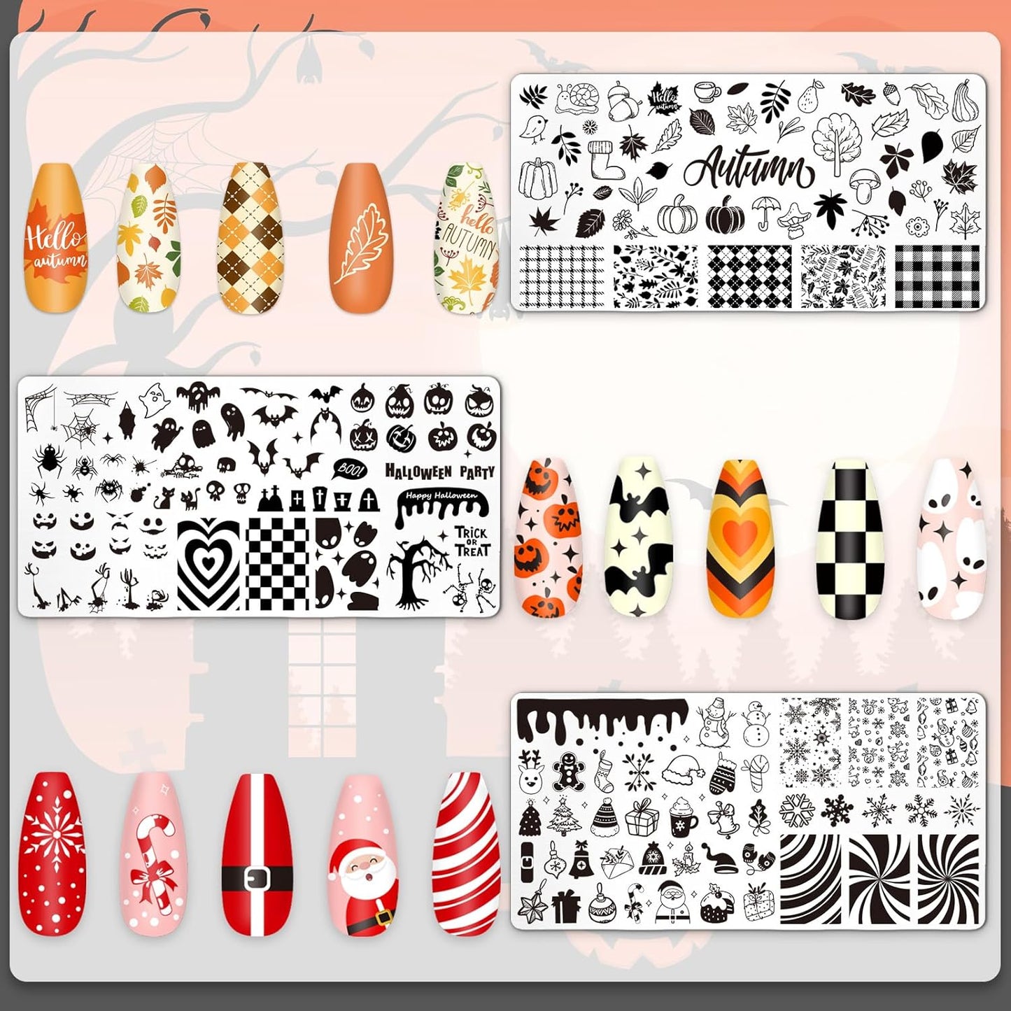 Whaline 6Pcs All Holiday Nail Art Plates Valentines StampTemplates Set Winter Christmas Fall Nail Plates Stamping for Xmas DIY Print Manicure Salon Design Gift-BrightBean Baby