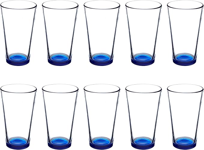 Libbey Pint Glass 16 oz. Set of 10, Bulk Pack - Beer Glasses, Heavy Duty Drinkware - Blue