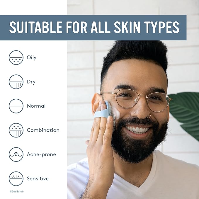 Sud Scrub® Antimicrobial Silicone Face Scrubber, 1 Pack, Gentle Face Exfoliator for Sensitive Skin, Eco Friendly Facial Cleansing Brush, Exfoliating Face Brush for Men and Women (Blue)-BrightBean Baby