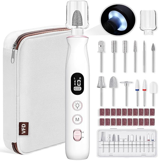 Electric Nail Drill, Cordless 2000 mAh Rechargeable Portable Nail File 12 in 1 Kit for Thick Toenails, 10 Speeds Nail Dril Machine Professional Manicure Pedicure for Hand Natural Nails Care (White)-BrightBean Baby