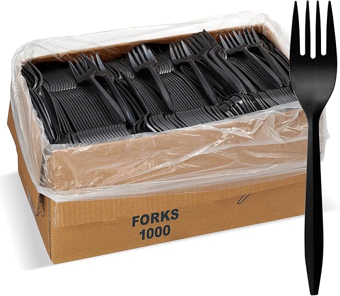 1,000 Plastic Disposable Forks Bulk Black Medium Weight Disposable Silverware Plastic Cutlery Fork