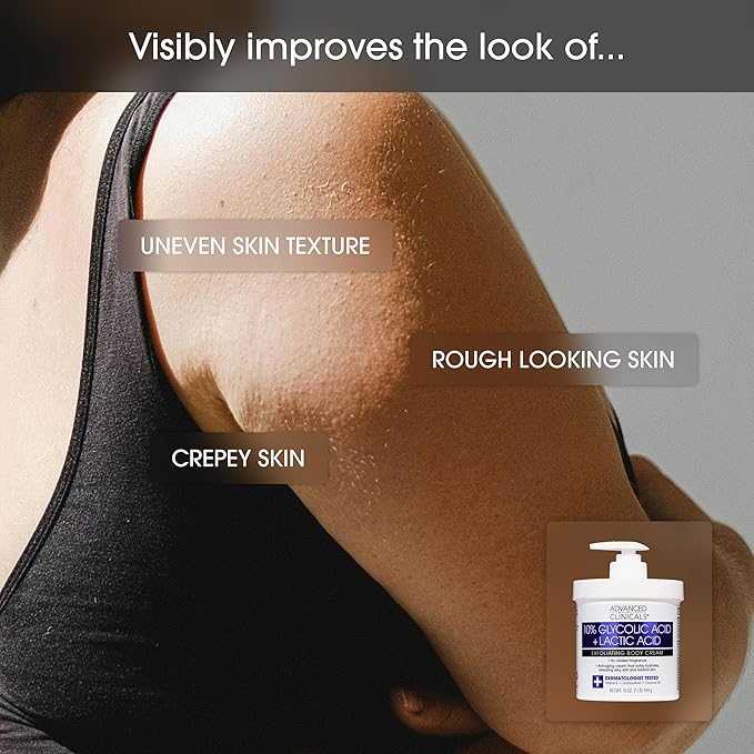 Advanced Clinicals Brightening Vitamin C Body Cream + AHA Exfoliating 10% Glycolic Acid & Lactic Acid Lotion 2PC Skincare Set For Women & Men To Reduce Appearance Of Dark Spots & Uneven Skin Tone-BrightBean Baby