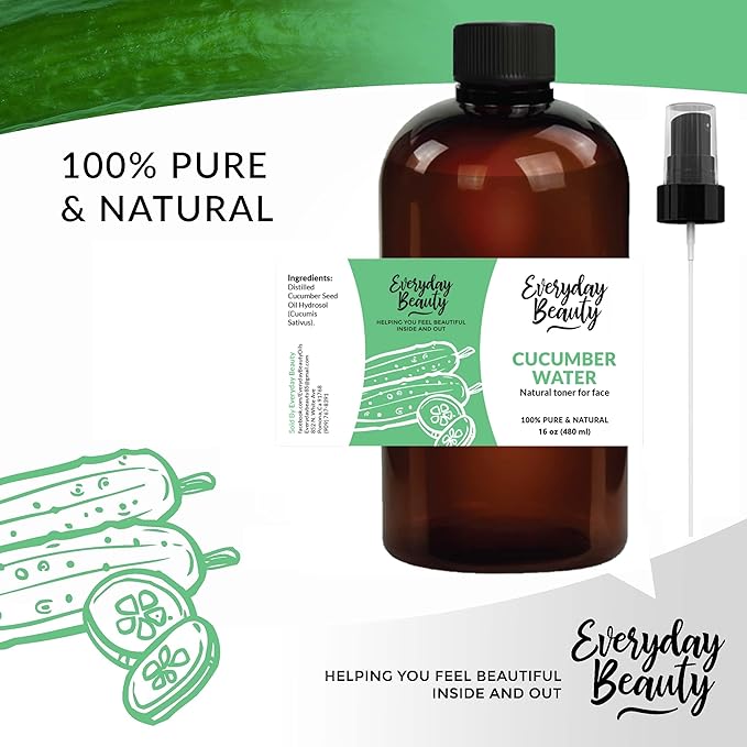 Cucumber Hydrosol Facial Toner - 16 oz All Natural Hydrating Spray Mist for Face and Hair - 100% All Natural Cucumber Water Hydrosol with Fine Mist Cap-BrightBean Baby