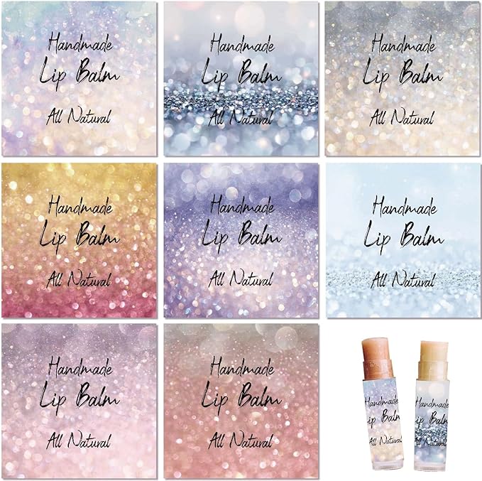 CRASPIRE 80Pcs 8 Styles Lip Balm Sticker Flash Background Self-Adhesive Homemade Lip Balm Labels Vintage Square DIY Label Stickers for Lip Balm Containers Cosmetics Lipsticks-BrightBean Baby