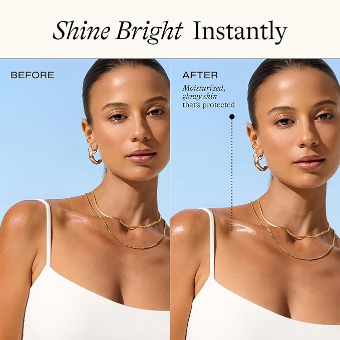 Everyday Humans Sun Glazed SPF30 Sheer Body Glow Oil with Gold Mica | Hydrating Non-Sticky Glowing UV Protection Cruelty Free 5.1 Fl Oz | Bergamot, Squalane, Jojoba Seed Oil | UVA/UVB Broad Spectrum-BrightBean Baby