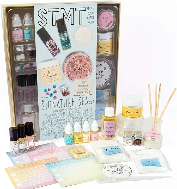 STMT DIY Signature Spa Set by Horizon Group USA, Mix & Make Your Own Spa Supplies with Salt Scrubs, Fragrances & Shimmer Lotions. Multicolored-BrightBean Baby