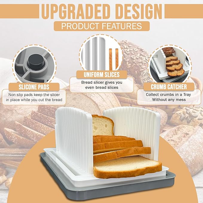 SliceElite Bread Slicer for Sourdough Rounds - Adjustable Bread Slicing Guide With Crumb Tray & Compact Bread knife for kitchen - Manual Bread Slicer For Homemade Bread Perfect Bread Making gifts