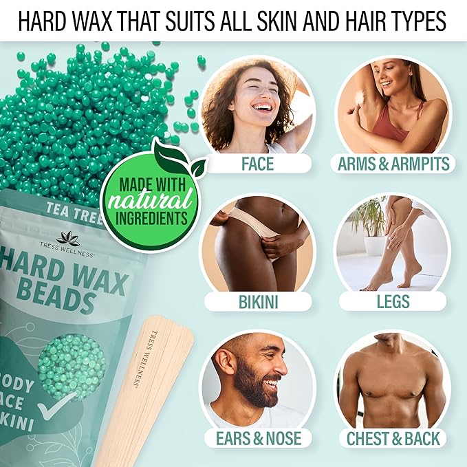 Tress Wellness Waxing Kit for Sensitive Skin – Safe for Face & Skin, Prep & Aftercare Spray, Easy to Use – At-Home Kit for Face, Bikini, Brazilian & Full Body – Black, No Display-BrightBean Baby