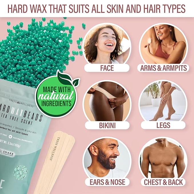 Tress Wellness Waxing Kit for Sensitive Skin – Safe for Face & Skin, Prep & Aftercare Spray, Easy to Use – At-Home Kit for Face, Bikini, Brazilian & Full Body - Pink, No Display-BrightBean Baby