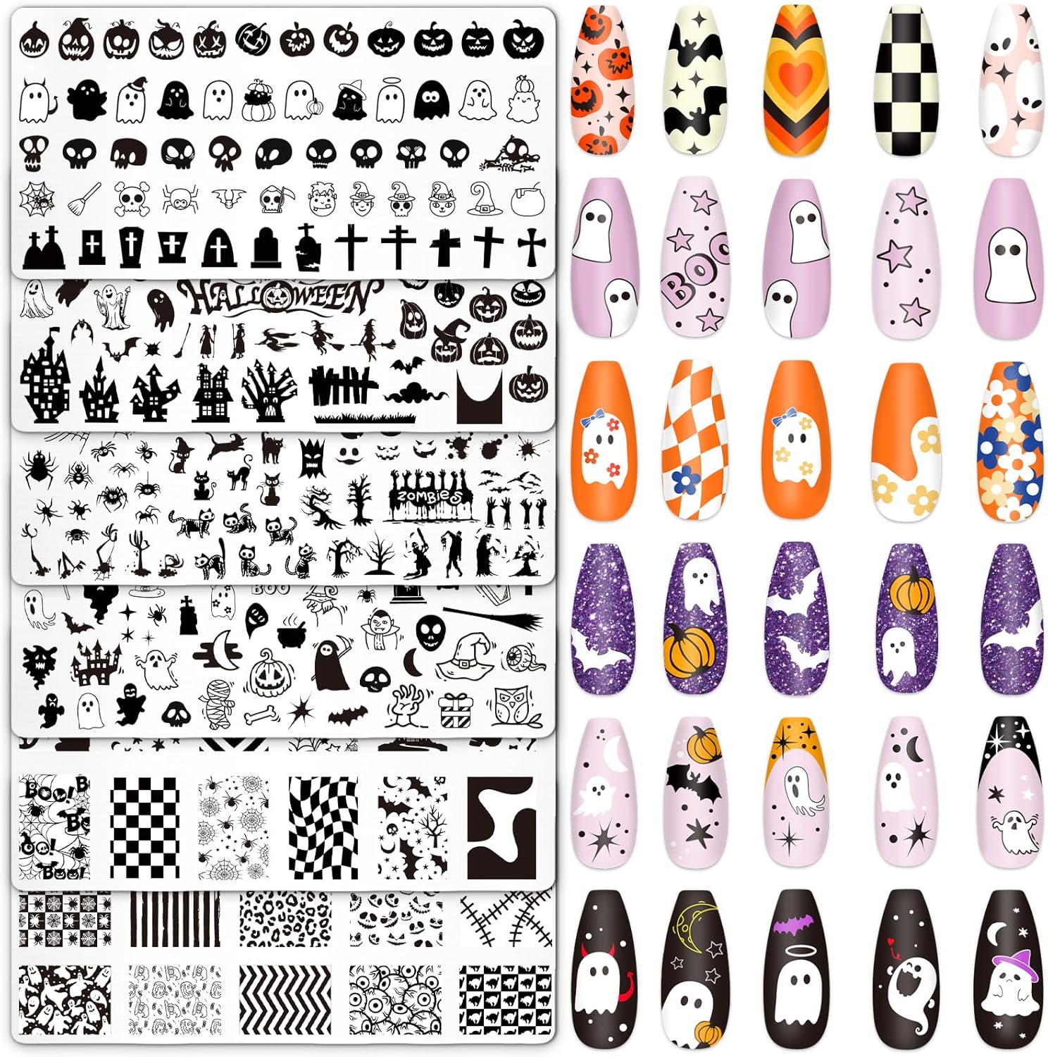 Whaline 6Pcs Halloween Nail Plates Stamping Set Pumpkin Ghost Skull Stamp Templates Nail Art Plates for DIY Print Manicure Salon Design Gift-BrightBean Baby