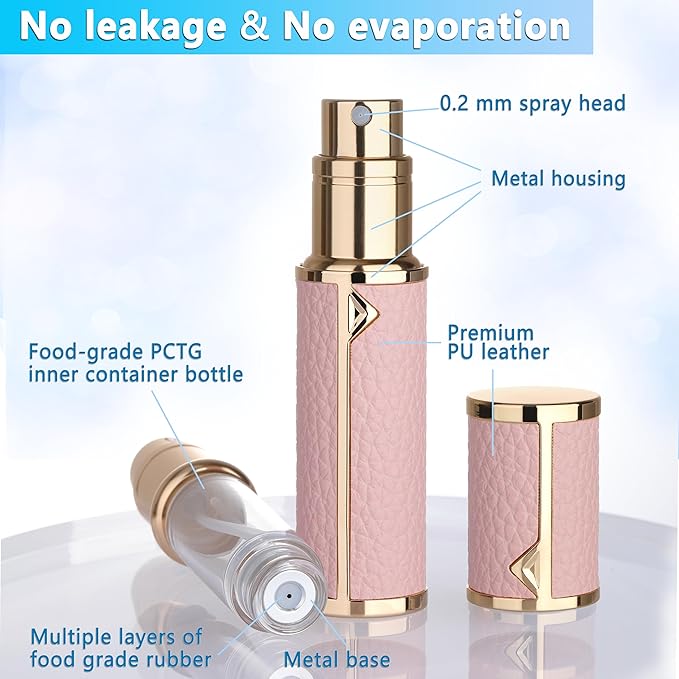 Refillable Travel Perfume Atomizer Bottle - 5ml Luxury Pocket Perfume Dispenser Pump, Travel Perfume Atomiser, Cologne Dispenser, Portable Size Sprayer Bottle for Traveling (Pink)-BrightBean Baby
