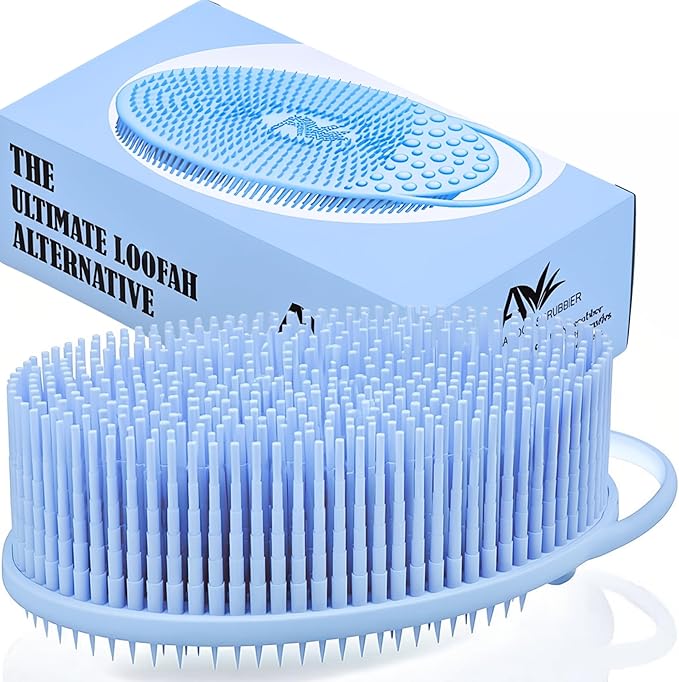 Avilana Silicone Body Scrubber – Gentle Shower Brush & Loofah Alternative- Food Grade & Lab Tested – Fast-Drying, Hygienic, BPA-Free Silicone Body Gentle Exfoliator (Blue, Exfoliate)-BrightBean Baby