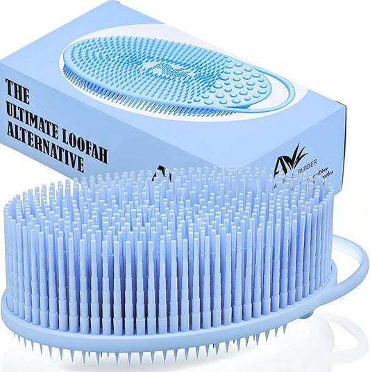 Avilana Silicone Body Scrubber – Gentle Shower Brush & Loofah Alternative- Food Grade & Lab Tested – Fast-Drying, Hygienic, BPA-Free Silicone Body Gentle Exfoliator (Blue, Exfoliate)-BrightBean Baby