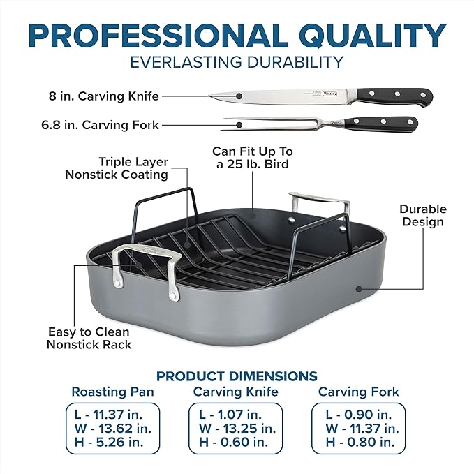 Viking Hard Anodized Roasting Pan 16x13 with Rack & Carving Set