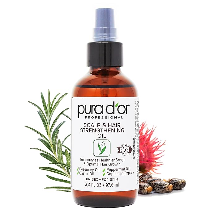 PURA D'OR 3.3 Oz Scalp & Hair Strengthening Oil - Supports Optimal Growth, Reduce Breakage, Nourish Roots for Healthier, Fuller, Thicker Hair - Rosemary, Castor & Peppermint Oil for Stronger Strands-BrightBean Baby