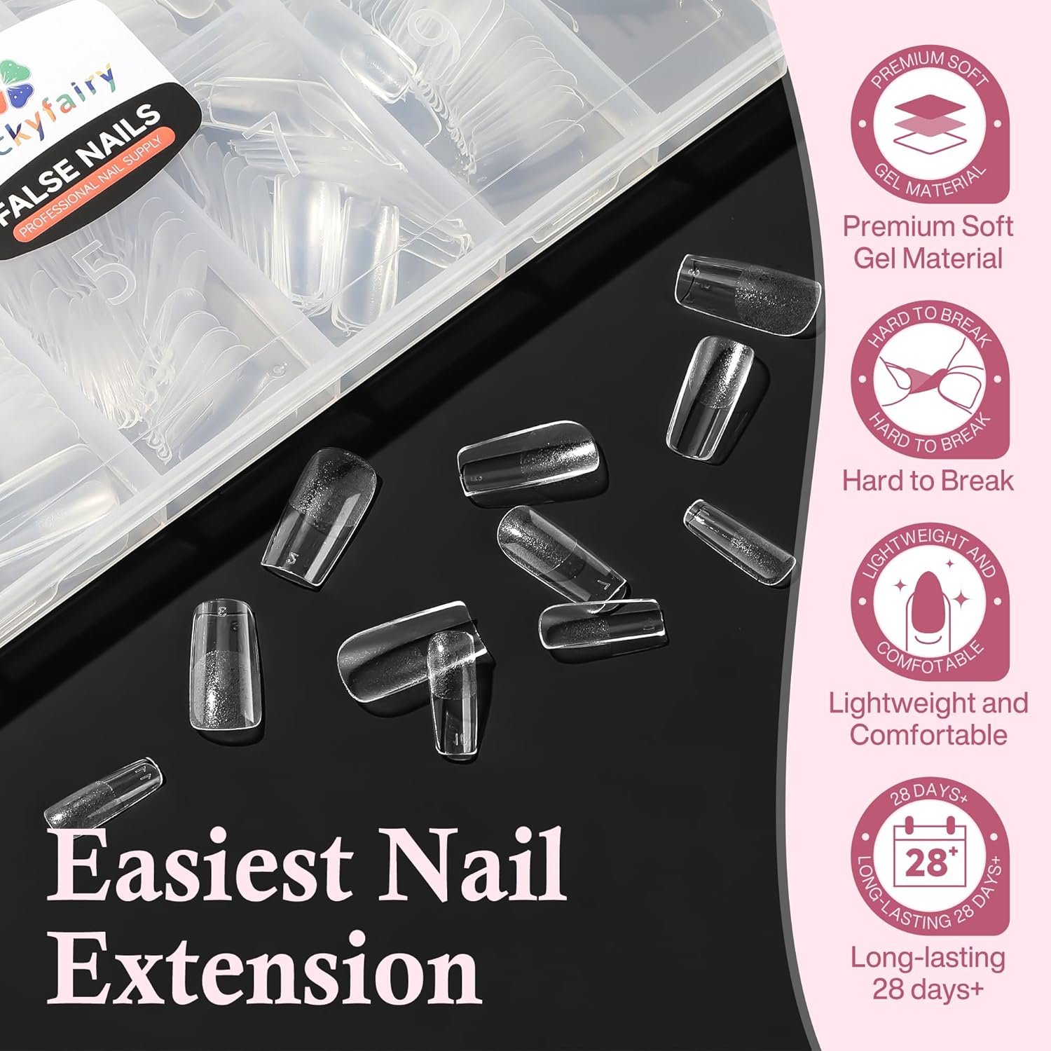 Medium Square Nail Tips, 240pcs Soft Gel Pre-Shaped Acrylic Fake Nails, Half Matte Full Cover Clear Gelly Press on Flase Nail Tips for Extension Nail Manicure Home DIY 12 Sizes Gelly Tips-BrightBean Baby