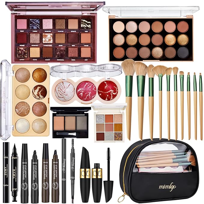 All In One Makeup Kit for Women, Travel Makeup Kit, Make Up Sets Valentine's Day Gift, Includes Eyeshadow Palette Highlighter Contour Blush Eyeliner Eyebrow Powder Mascara Cosmetic Brushes Makeup Set-BrightBean Baby