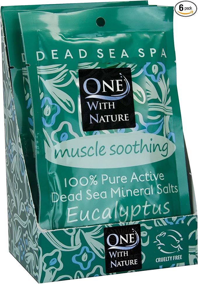 One With Nature 100% Pure Dead Sea Salt for Bath Eucalyptus, 2.5oz 6Pack. Dead Sea Salt is high in 21 Essential Minerals, Such as Magnesium, Sulfur, Zinc, Potassium. Skin Nourishing and Therapeutic.-BrightBean Baby