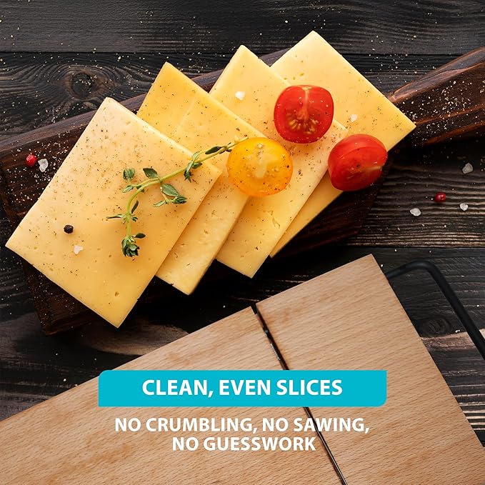 SlidingSusan Cheese Cutting Board - 11” Beech Wood with Black Stainless Steel Slicer - Charcuterie Block for Hard & Soft Cheeses, Butter, Meat – Heavy Duty Handheld Kitchen Tool