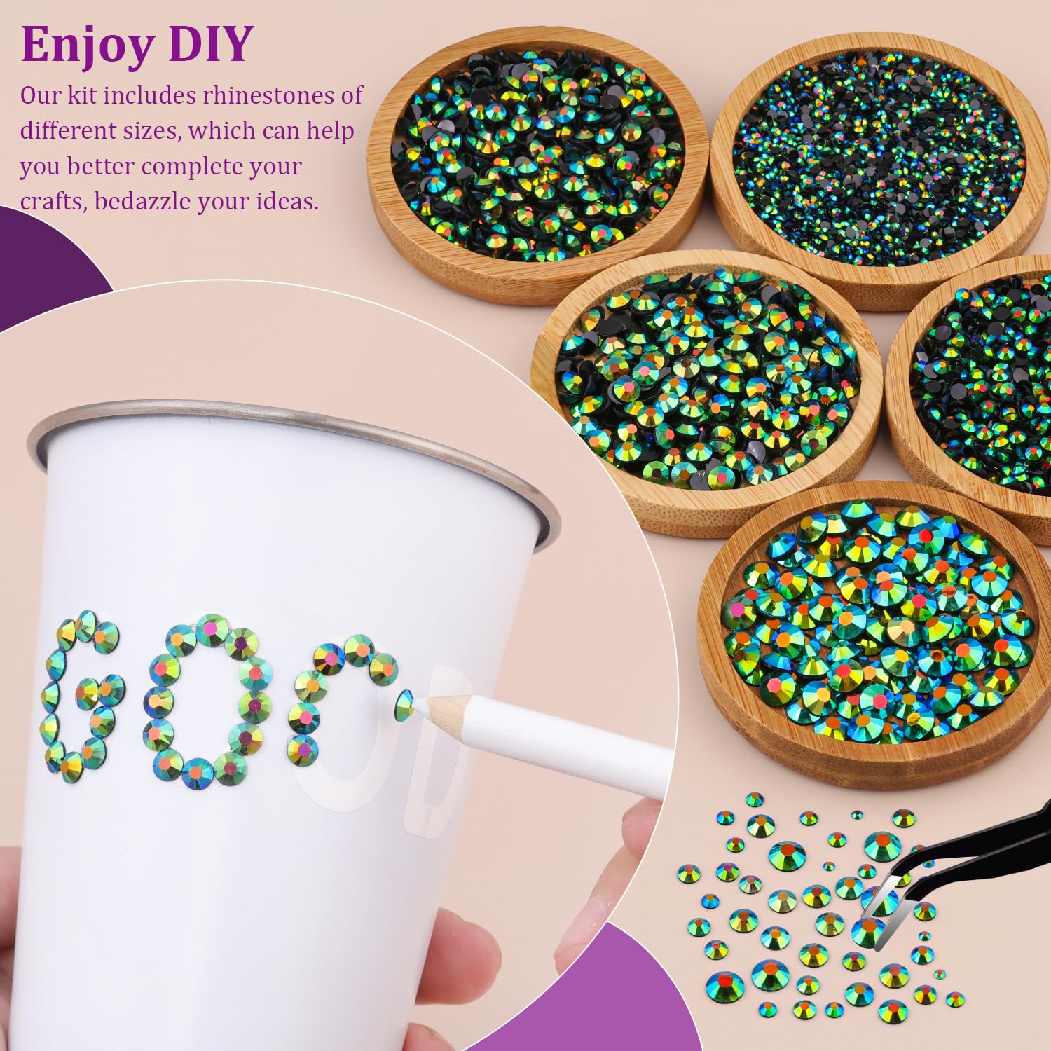 Resin Jelly Rhinestones for Crafting with B7000 Jewelry Glue, 2 Boxes Emerald Black AB Flatback Crystals with 3Pcs 10ml Glue, Bedazzling Non Hotfix Gems for DIY Tumblers Clothing Shoes Manicure-BrightBean Baby