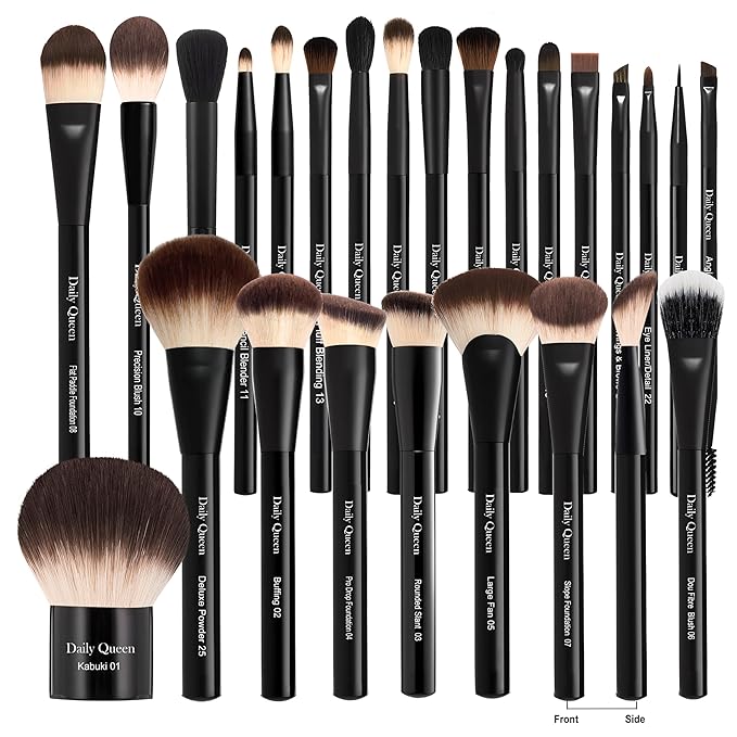 25 pcs Makeup Brush Set Holder Black Professional Kabuki Powder Concealers Eye shadows Blush Eyeliner Eyebrow Contour Eye blending Brushes (25pcs brush with box)-BrightBean Baby
