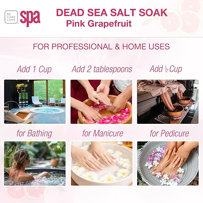 BCL SPA Dead Sea Salt Soak - bath salt with organic Pink Grapefruit, Shae Butter, Arnica, Aloe Vera juice, Chamomile, Argan oil & Jojoba oil skin exfoliator - Home/Professional use 16 fl oz-BrightBean Baby