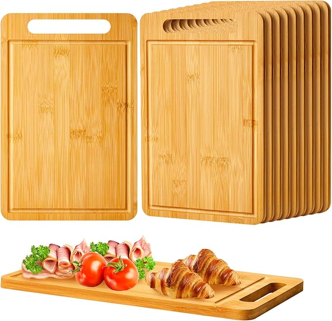 Nuenen 20 Pcs Bulk Wood Cutting Board with Handle 12 x 7.8 Inch Acacia Bamboo Wooden Kitchen Serving Chopping Boards for Pizza, Bread, Charcuterie, Fruit, Vegetables (Bamboo)