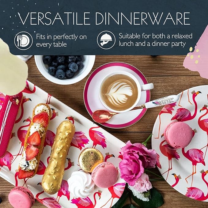 Portmeirion Sara Miller Flamingo Salad Plate, Set of 4 - BPA-Free 8" Melamine Plates Featuring Flamingos for Summer - Dishwasher Safe Dinnerware for Indoor & Outdoor Dining, Shatterproof & Decorative