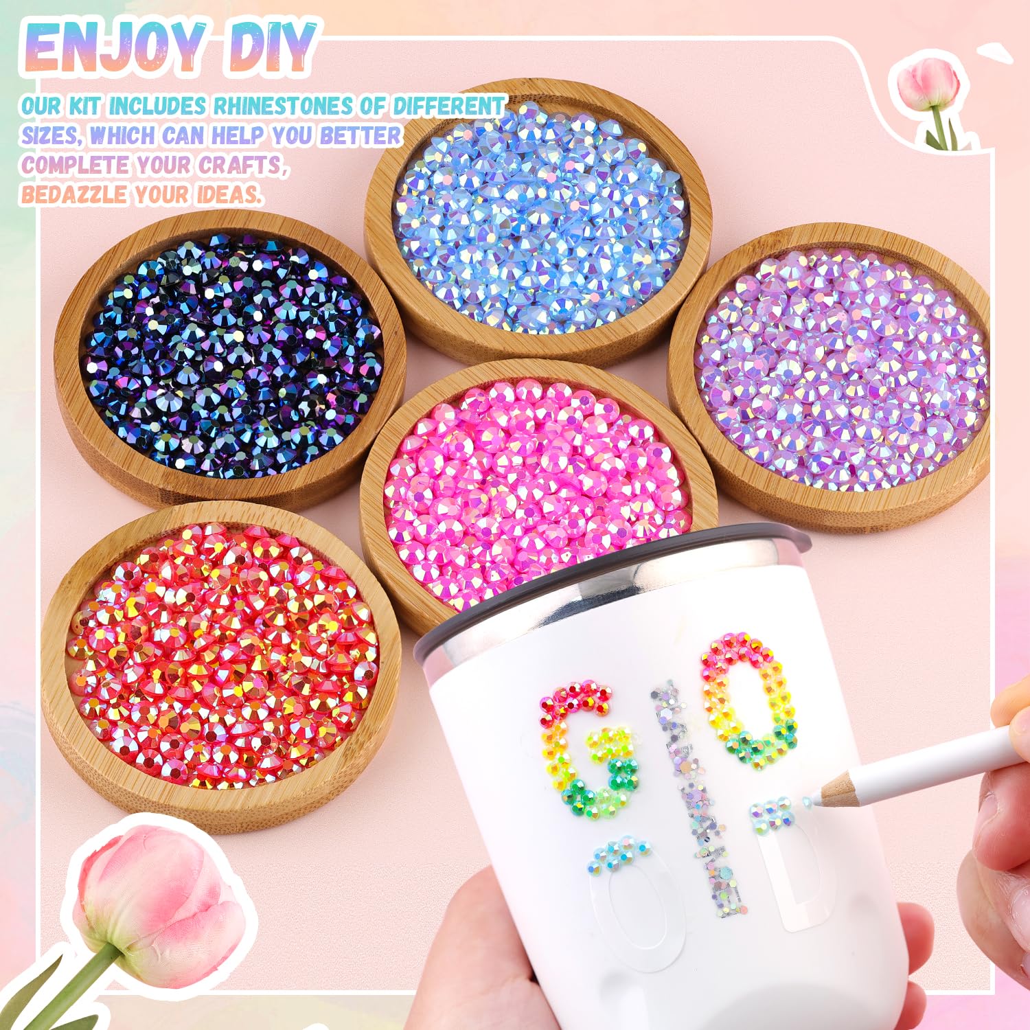 6600Pcs Resin Rhinestones with B7000 Jewelry Glue for Crafting, Multicolors 5mm Non Hotfix Flatback Gems, Bedazzling Crystal for DIY Crafts Clothing Tumblers Mugs Shoes Fabric Decor Nail Art-BrightBean Baby