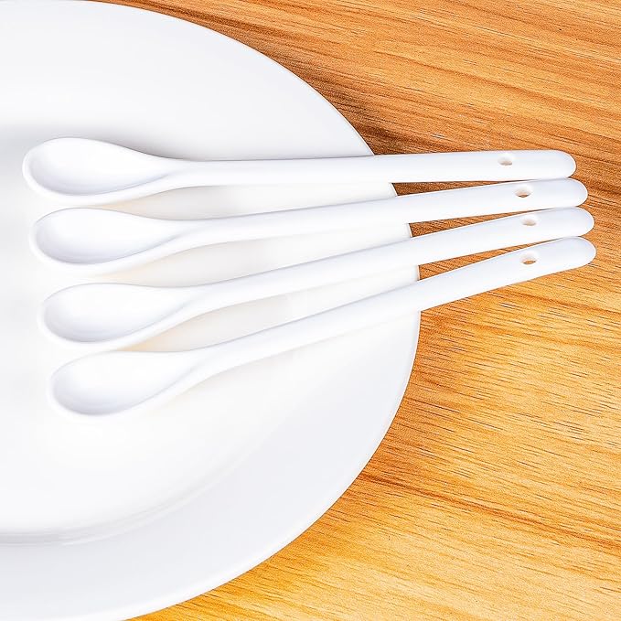 White Long Handle Porcelain Spoons Coffee, Tea, Yogurt and Ice-cream, Cutlery Fitting Ceramic Spoons 6.7 Inch Set of 10 (10, 6.7 inch)