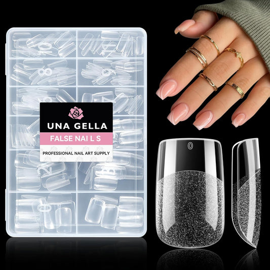 UNA GELLA Short Square Gel Nail Tips 216pcs Short Square Press on Nails Pre-shape Fake Nails for Full Cover Acrylic Nails False Nails For Nail Extension Home DIY Nail Salon 12 Sizes Gelly Tips-BrightBean Baby
