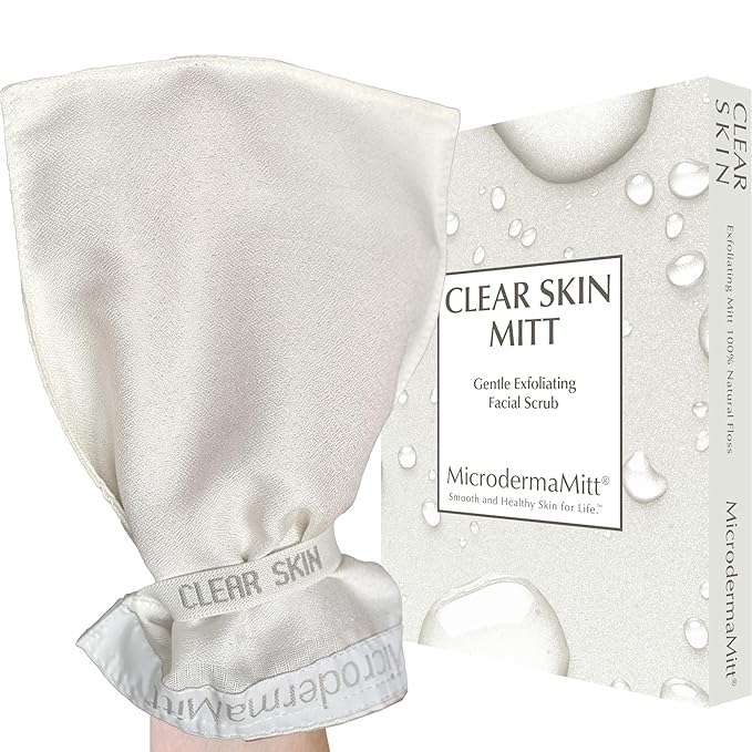 MicrodermaMitt Clear Skin Exfoliating Mitt for Face, Lips, Neck - Gentle Dead Skin Remover & Facial Scrub Clears Blackheads, Unclogs Pores, Evens Skin Tone & Texture, Lips Scrub Care, Lip Exfoliator-BrightBean Baby