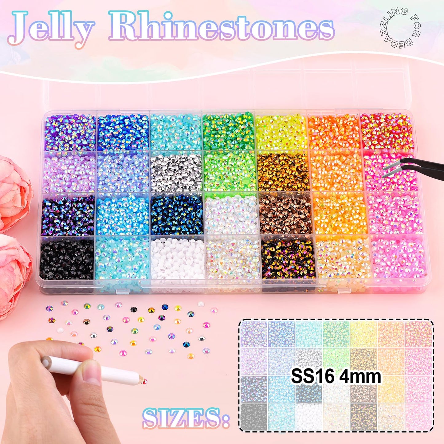 13000Pcs Resin Rhinestones with B7000 Jewelry Glue for Crafting, Multicolors 4mm Non Hotfix Flatback Gems, Bedazzling Crystal for DIY Crafts Clothing Tumblers Mugs Shoes Fabric Decor Nail Art-BrightBean Baby