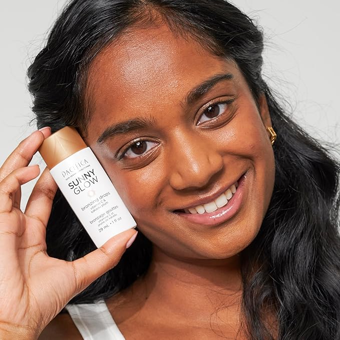 Pacifica Sunny Glow Liquid Face Bronzer Drops - Face Makeup Bronzing For Face & Cheeks for Instant Sun-Kissed Glow - Vitamin C & Glycolic Acid Infused Liquid Bronzer Illuminating Highlighting Clean-BrightBean Baby