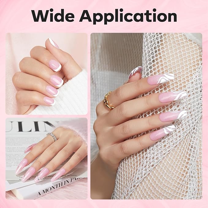 modelones Builder Nail Gel, 8-in-One Nude Pink Glitter Builder, Rainbow Iridescent Shimmer Nail Gel Polish, Jelly Pink Sparkle LED Lamp Cured Hard Rubber Color Base for Home DIY Salon Girls-BrightBean Baby