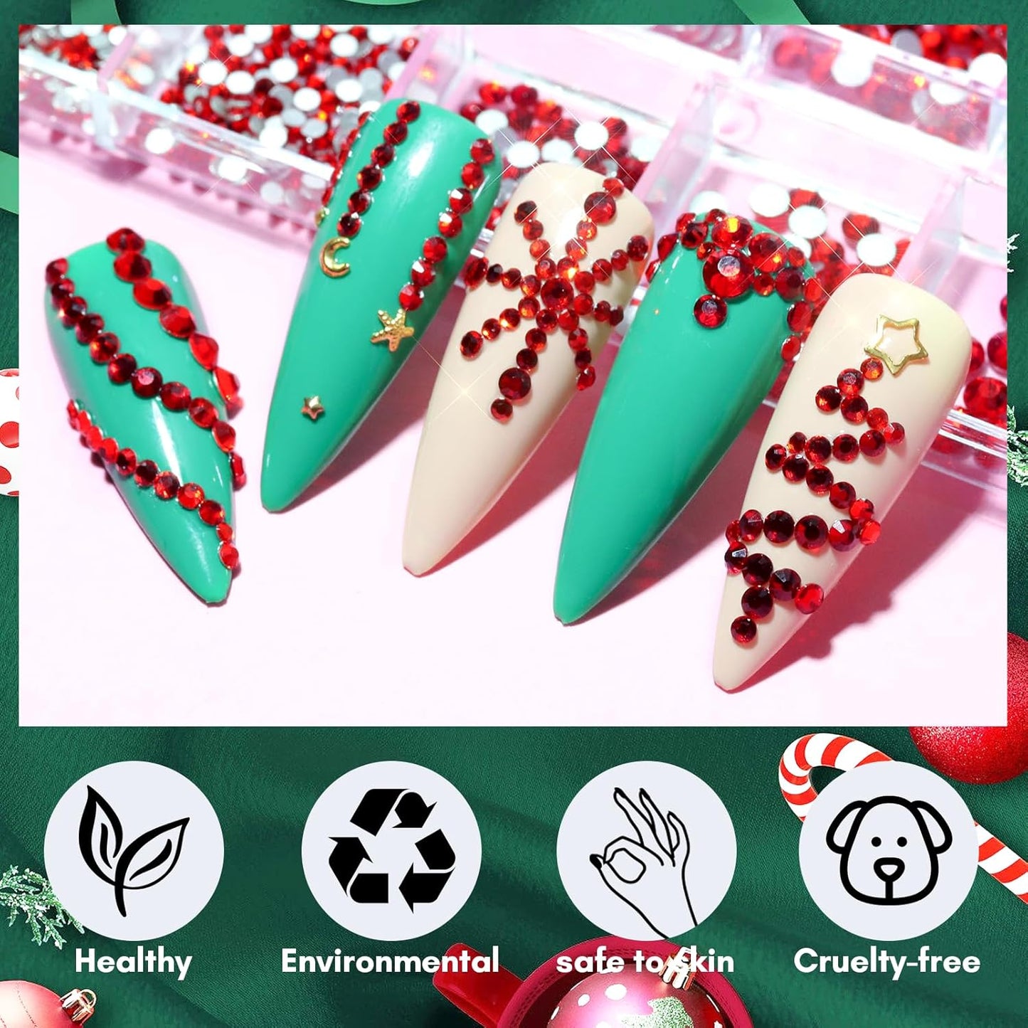 Makartt Red Nail Rhinestones Flatback Rhinestones Multi-Size Round Crystal Glass Nail Charms Diamonds Nail Jewels for DIY Crafts Makeup Nail Art Supplies Accessories Christmas Gift-BrightBean Baby