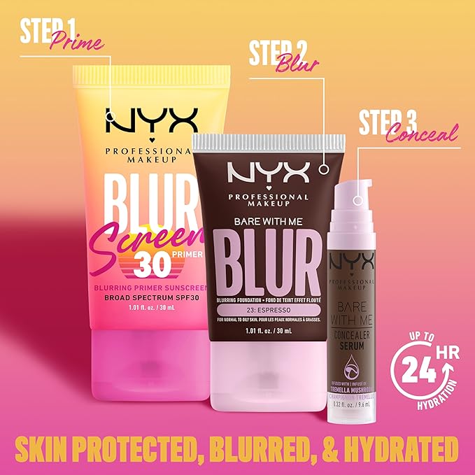 NYX PROFESSIONAL MAKEUP Blurscreen SPF 30 Primer, 3-in-1 Blurring Makeup Primer with Sunscreen, Vegan Formula with No White Cast or Greasy Feeling-BrightBean Baby