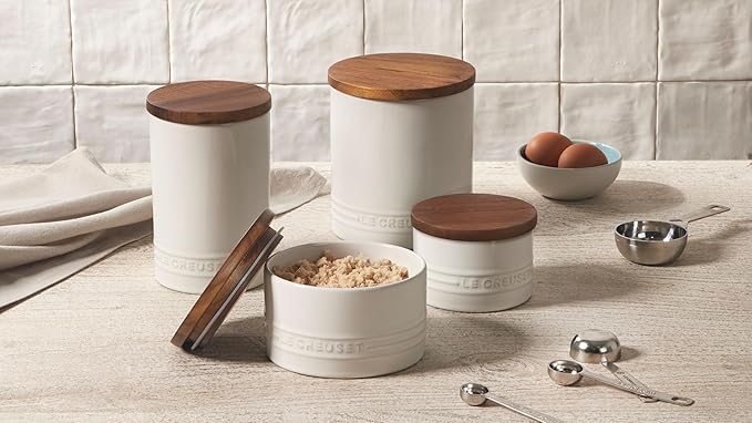 Le Creuset Signature Salt Cellar and Storage Canister with Wood Lid, 7 oz., Flame