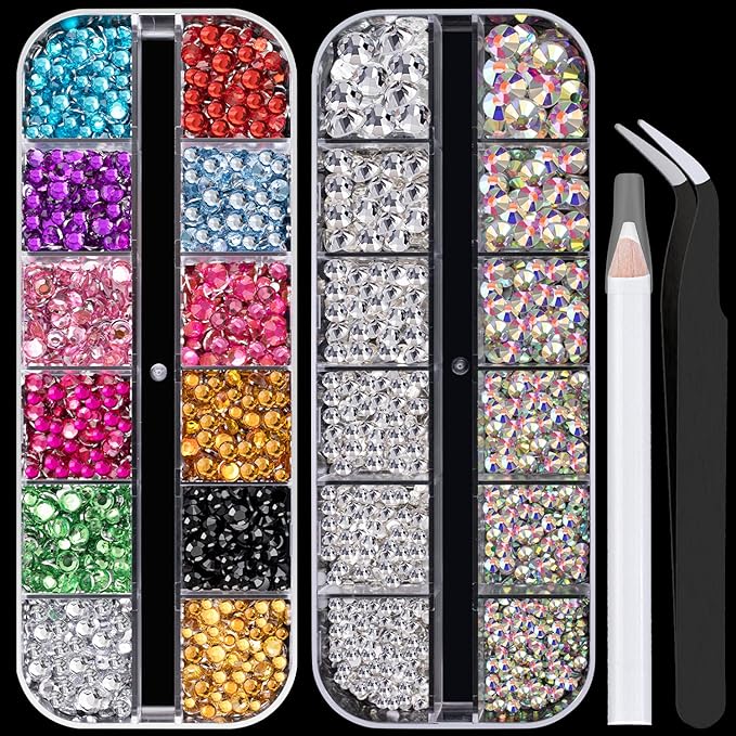 Flat Back Rhinestone Kits Colorful Rhinestones+Crystal AB&Transparent White Gems With Picker Pencil And Tweezer For Home DIY And Professional Nail Art-BrightBean Baby