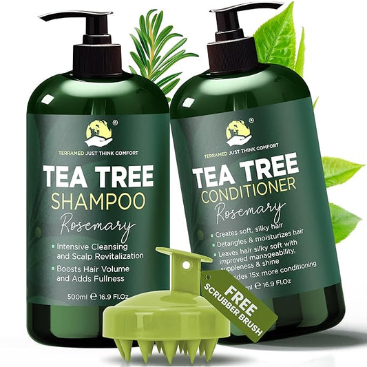 Rosemary Shampoo and Conditioner Set Infused with Tea Tree & Rosemary Oils for Scalp Relief and Hair Growth | Sulfate Free, Soothes Dry Scalp, Boosts Shine + Free Scalp Brush | 16.9 fl oz-BrightBean Baby