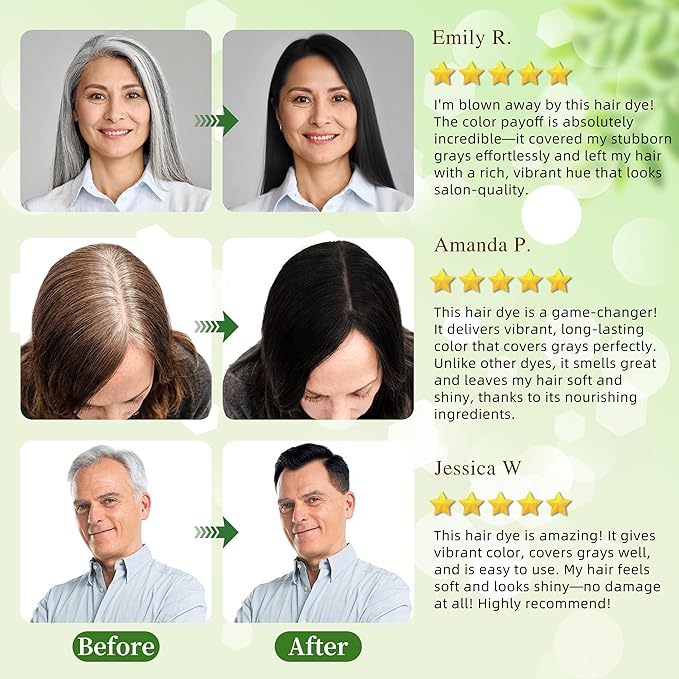 Black Hair Dye Shampoo 3 in 1 for Gray Hair Coverage Argan nut Natural Shampoo Black Hair Dye for Women & Men/Ammonia-Free 500ml-BrightBean Baby