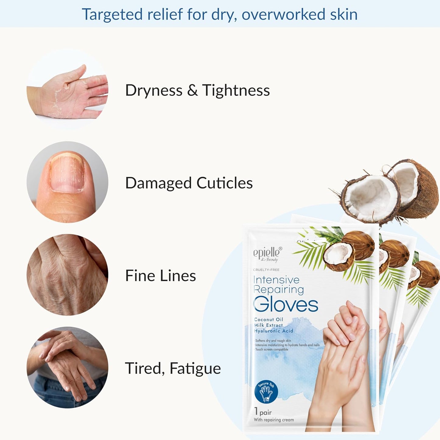 Epielle Intensive Repairing Hand Masks 6 Pairs, Deep Moisturizing Gloves for Dry, Cracked Hands, Repair with Coconut Oil & Milk Extract, Korean Skin Care, Spa Set, Self Care Gifts for Women-BrightBean Baby