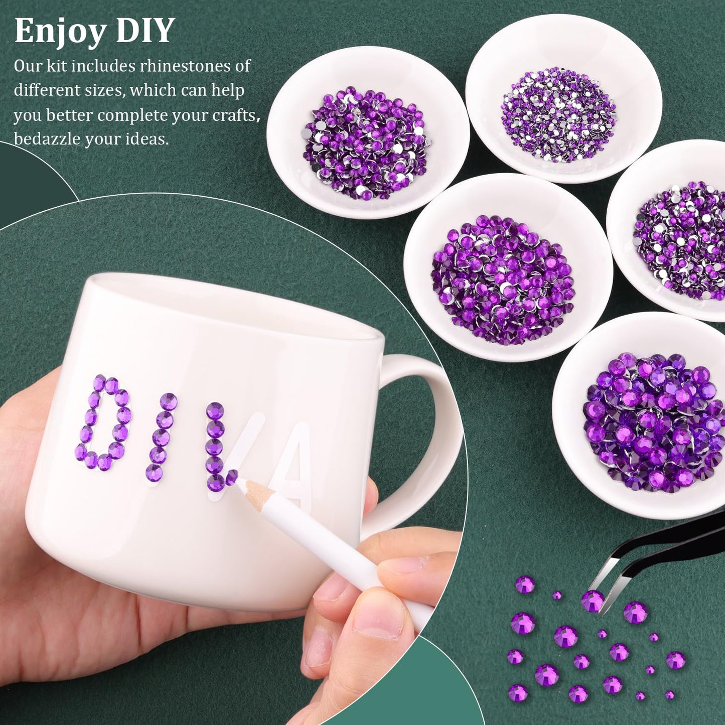 Resin Rhinestones for Crafting with B7000 Jewelry Glue, 1 Box Dark Violet Flatback Crystals with 3Pcs 10ml Glue for Bedazzling Crafts DIY Nail Art Makeup，Non Hotfix Gems for Clothing Shoes-BrightBean Baby