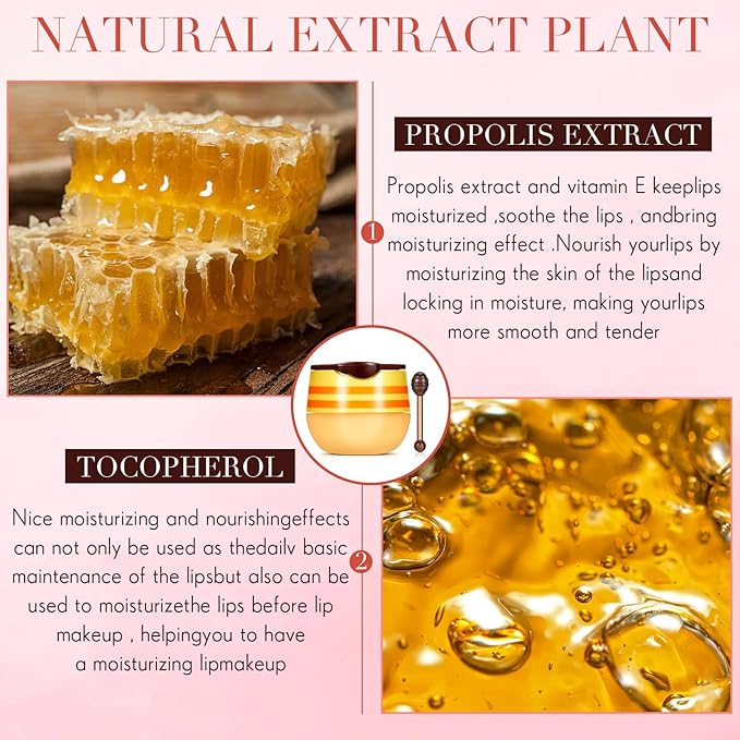 12 Pcs Bee Lip Balm Honey Pot with Brush Propolis Lip Mask Overnight, Moisturizing Hydrating Lip Sleeping Mask Prevention Dry and Cracked(Honey+Strawberry)-BrightBean Baby