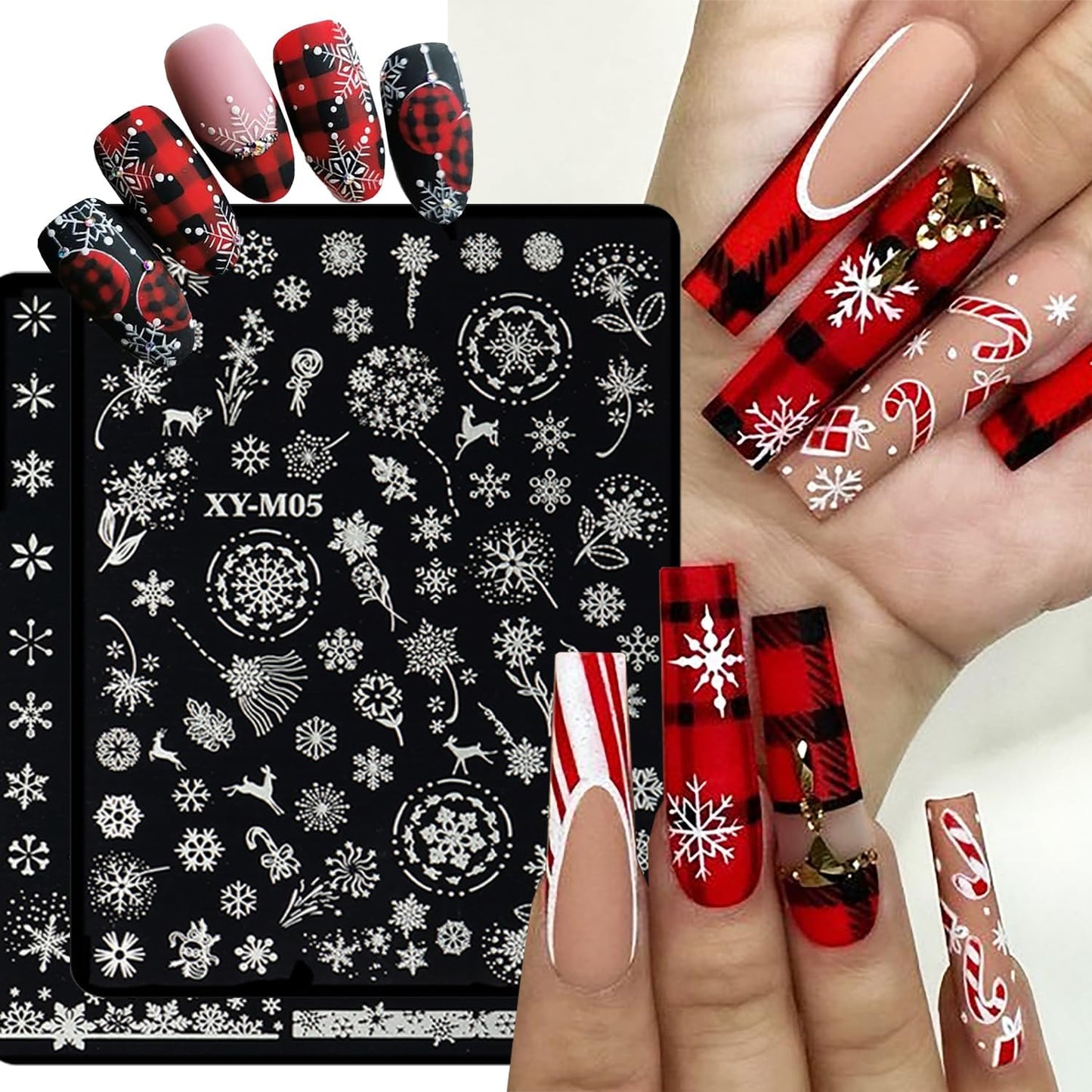 6Pcs Christmas Stamping Plates Set Winter Nail Stamp Kit Xmas Art Image Plates With Snowflakes Tree Bell Snowman Elk Designs DIY Stainless Steel Polish Template-BrightBean Baby