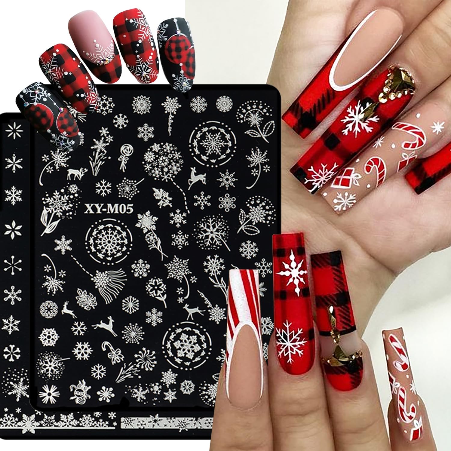 6Pcs Christmas Stamping Plates Set Winter Nail Stamp Kit Xmas Art Image Plates With Snowflakes Tree Bell Snowman Elk Designs DIY Stainless Steel Polish Template-BrightBean Baby