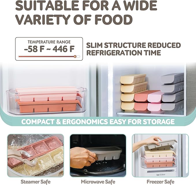 Silicone Freezer Trays with Lid,2ea 1oz 6 Section-Leak Proof Silicone Freezer molds for Homemade Baby Food Breastmilk, Purees, Vegetables, Fruit, Baby Food Jars Ice Tray with Lid BPA Free Brown