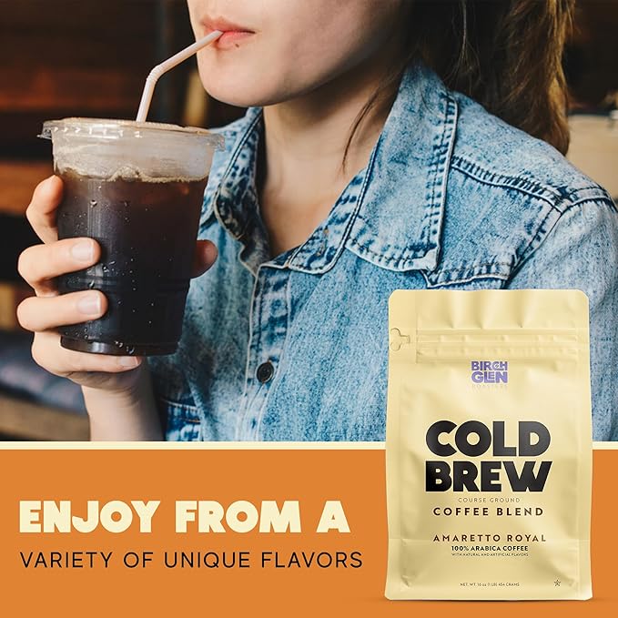 1 lb Dark Roast Cold Brew Coffee Blend, Coarse Ground Colombian - Birch Glen Roasters - 16 oz Resealable Bag