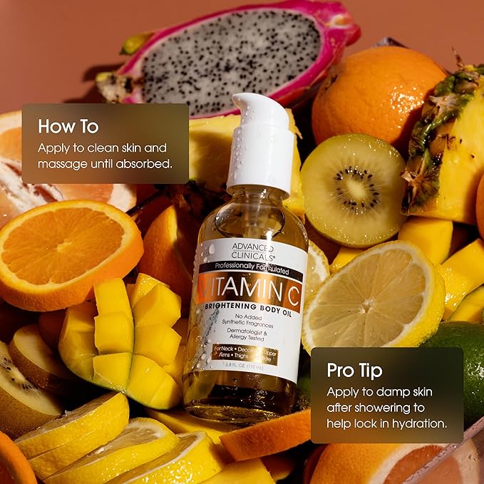 Advanced Clinicals Vitamin C illuminating Body Oil For Women & Men |Vitamin C Oil Skin Care Body Moisturizer With Vitamin E + Botanicals To Help Improve Appearance Of Dark Spots + Dry Skin, 2 Piece-BrightBean Baby