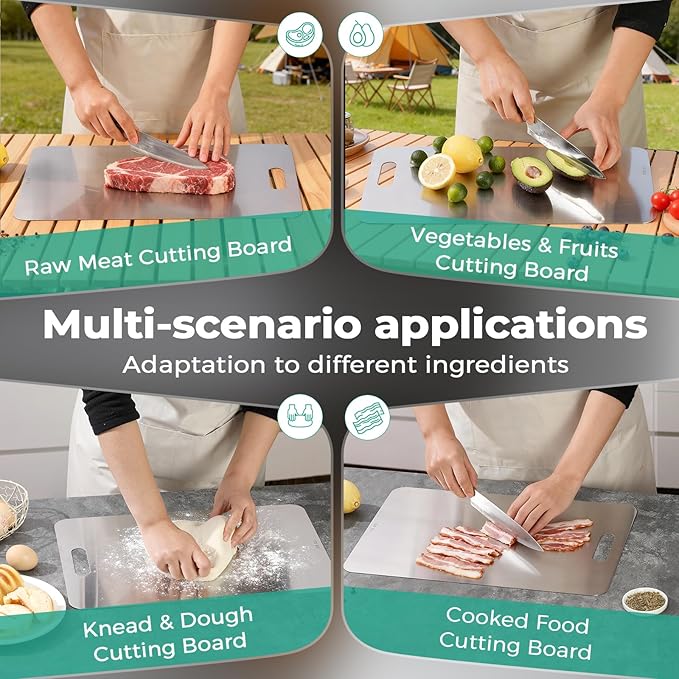 Katuchef Titanium Cutting Board - Upgraded 100% Pure Titanium Cutting Boards for Kitchen Non Toxic, Double-Grade Hygiene Durable Non Moldy Dishwasher Safe Meat Fruit Metal Board (3PC S+L+XL)
